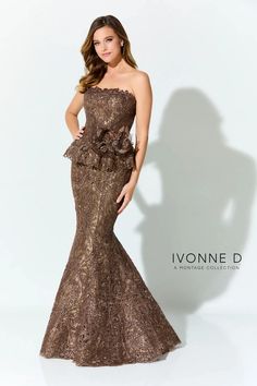 Ivonne D ID921. Bride Strapless Dress, Bronze Gown, Straight Across Neckline, Plastic Dress, Strapless Evening Dress, Nude Dress, Long Evening Gowns, Strapless Gown, Mon Cheri