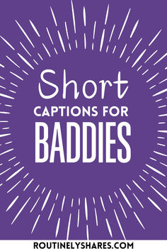 the words short captions for baddies in white on a purple background with rays