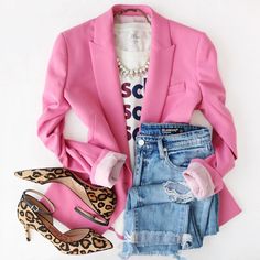 Tomboy Chic, Blazer Style, New Looks, Pink Blazer, Blazer Outfits, Pink Outfits, Blazer Fashion, Classic Outfits