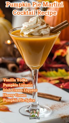 pumpkin pie martini cocktail recipe with vanilla vodka, pumpkin liqueur and cream liqueur