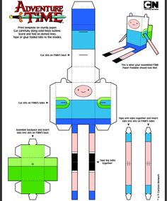 the paper model of peppi pig from adventure time is shown with instructions to make it