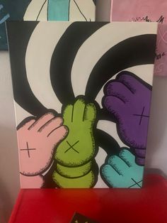 Creative Canvas Art Designs Art Wall Canvas, Hypebeast Painting Canvas, Kaws Painting Ideas On Canvas, Kaws Painting Ideas, Graffiti Table, Hypebeast Painting, Kaws Painting, Kylie Dress, Canvas Drawing