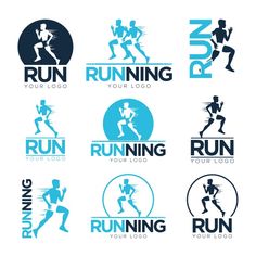 the logos for running are designed in blue and white