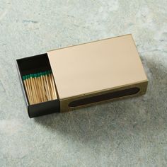 KEY DETAILS 4.75"w x 3.25"d x 1.5"h. Steel in a Polished Brass finish. Paper lining. Matches included. Sold individually. Made in India. Brass Match Holder, Vintage Matchbooks, Match Boxes, Match Box, Key Details, West Elm, Decor Accessories, Polished Brass, Brass Finish