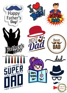 various fathers day stickers on a white background