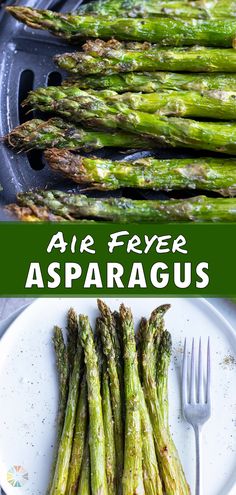 In less than 10 minutes you can have this ultra crispy Air Fryer Asparagus Recipe ready and on your dinner table!  Simply toss asparagus spears in a bit of oil, with salt and pepper and then air fry for just a few short minutes.  This quick and easy side dish recipe is also low-carb, keto, vegan, Whole30, and Paleo! #airfryer #asparagus #vegan #lowcarb Gluten Free Recipes Side Dishes, Meat Recipes For Dinner, Roasted Brussel, Roasted Asparagus