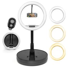 the ring light is set up to take pictures with your phone and other accessories for photography