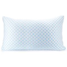 the blue and white pillow is on display in front of a white background with an oval pattern