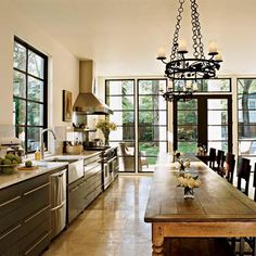 the kitchen is clean and ready to be used as a dining room or family room