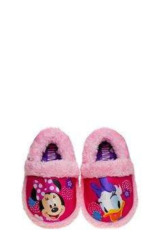 They'll love getting ready for bed in this fleece-lined slipper finished off with their favorite Disney character, Minnie Mouse. Synthetic upper and lining/rubber sole Imported Slippers Disney, Duck Slippers, Minnie Mouse Slippers, Fabric Slippers, Disney Slippers, Construction Fabric, Girls Slippers, Fur Design, Disney Toddler