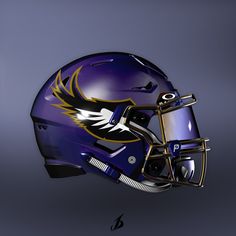 a football helmet is shown in the air with an eagle on it's side