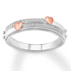 Diamond Message Ring 1/8 ct tw Sterling Silver/10K Rose Gold | Kay Matching Promise Rings, Romantic Rings, My Heart Is Yours, Jewelry Advice, Gold Hearts, Rose Gold Heart, Gold Price, Rings For Her, Simple Jewelry