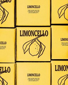 several boxes of lemoncello are stacked on top of each other