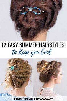 12 Easy hairstyles to keep you cool this summer! | easy hair updos | easy hairstyles for long hair | hairstyles for medium length hair Easy Updos For Shoulder Length Hair, Summer Updos, Updos Easy, Cool Easy Hairstyles, Lovely Hairstyles, Hairstyles For Summer, Super Cute Hairstyles, Poofy Hair, Hairstyle Tips