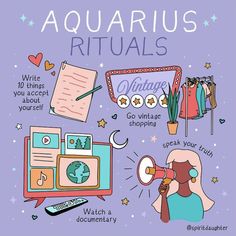 the aquarius rituals poster with an image of a woman speaking into a megaphone