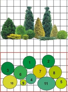 an image of trees and bushes with numbers in them on a grid pattern, which is the same size as each other