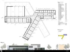 an architectural drawing shows the plan for a building with multiple levels and sections that are connected to each other