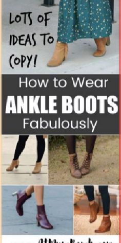 How to Wear Ankle Boots with jeans, dresses and leggings. Lots of great ideas to look fabulous in women's ankle boots. Outfits With Ankle Boots Fall, Ankle Boots Over 50 For Women, Lace Up Ankle Boots Outfit How To Wear, Wearing Boots With Dresses, How To Wear Boots With Dresses, Short Boot Outfits, How To Wear Ankle Boots With Skirts, High Heel Ankle Boots Outfit How To Wear, How To Style Ankle Boots With Jeans