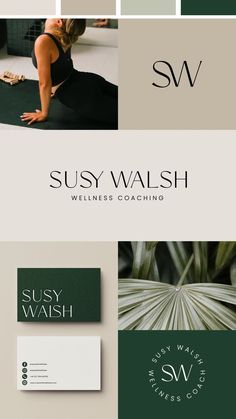 the logo and business card design for susywash, a well - known yoga studio