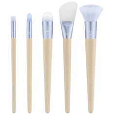 EcoTools Elements Limited Edition Hydro-Glow Makeup Brush Kit includes an undereye soother, micro blending brush, primer brush, angled base brush, and total skin brush for a complete skincare application brush set. The makeup brush set helps apply skincare products, face masks, tinted moisturizers, bb creams, concealer, and more while being 100% cruelty-free, vegan, eco-friendly with bamboo handles, and PETA certified. A makeup brush set for achieving professional looks. You can use the brushes Lip Peeling, Ecotools Brushes, Glow Water, Skincare Brush, Eye Roller, Face Scrubber, Exfoliating Brush, Element Water, Cleansing Shampoo