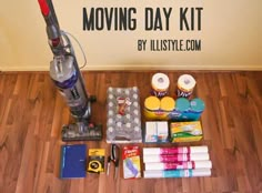 the moving day kit is laid out on the floor