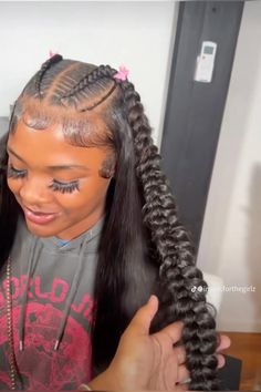 Wigs | wigs inspo | hairstyles | inspo Hair With Butterfly Clips, Cute Hairstyles Natural, Goddess Braids Long, Cute Hairstyles Natural Hair, Wigs Install, Cute Weave Hairstyles, E Girl Hair, Weave Ponytail Hairstyles