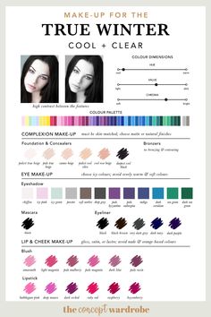 Make Up For Cool Winter, Cool Winter Palette Wardrobe, Winter True Outfits, Make Up For Winter Type, Color Analysis Cool Winter, True Cool Winter Color Palette, Colour Analysis Cool Winter, Winter Cool Color Palette, Makeup Looks For Cool Skin Tones