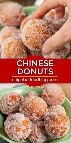 a plate full of chinese donuts with powdered sugar on top