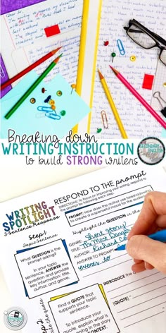 writing instruction for students to build strong written statements with colored pencils and marker pens