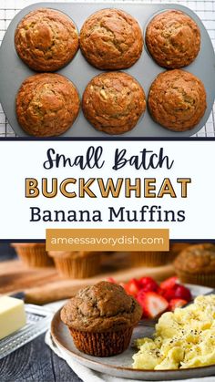 small batch of buckwheat banana muffins on a plate