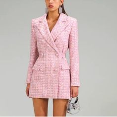 Reposhing This Item I Purchased From @M25clothes. Loved It, But Ready To Rotate For Something New. Questions? Leave A Comment Below! Tweed Fashion, Pink Tweed Jacket, Winter Coat Dress, Self Portrait Dress, Crochet Mini Dress, Red Lace Dress, Tailored Dress, Tweed Dress, Denim Mini Dress