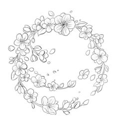 a drawing of a wreath with flowers on it