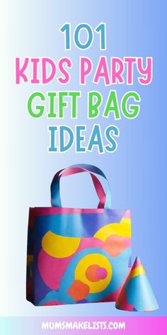 101 kids' party gift bag ideas and image of party bag and party hat on blue background Party Gift Bag Ideas, Party Bag Alternative, Lego Party Favors, Gift Bag Ideas, Kids Party Bags Fillers, Kids Gift Bags, Kids Party Gift, Party Bags Kids