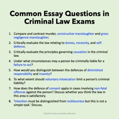 Common Essay Questions in Criminal Law Exams Criminology Study, A Level Law, Legally Brunette, Future Attorney