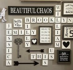 the wall is decorated with many different types of signs and magnets, including one that says beautiful chaos