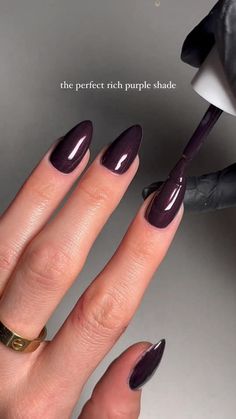 Very Dark Purple Nails, Black Moody Nails, Black Cherry Chutney Nails, Purple Cherry Nails, Dark Colours Nails, Dark Jewel Tone Nails, Round Dark Nails, Deep Purple Halloween Nails, Lincoln Park After Dark Opi Almond Nails