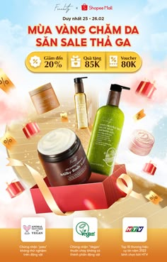 an advertisement for the skin care brand, mua vang cham da san sale tha ga