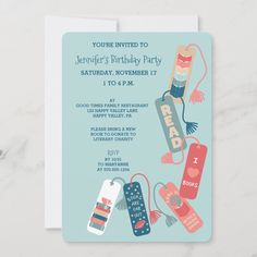 this is an image of a birthday party card with items on the front and back