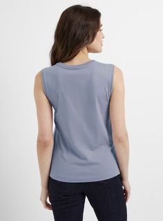 Contemporaine - Crew-neck organic cotton cami Contemporaine  Contemporaine exclusive   100% organic cotton jersey Regular fit Ribbed crew neck   The size of the item pictured is small Womens Cami, Organic Cotton, Short Sleeves, Crew Neck, T Shirts For Women, T Shirts, Clothes For Women, T Shirt, Blue