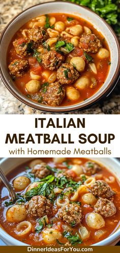 italian meatball soup with homemade meatballs in a bowl