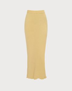 Women's Yellow Ribbed Knit Maxi Skirt & Reviews - Yellow - Bottoms | RIHOAS Yellow Maxi Skirt, Spring Yellow Ribbed Top, Spring Ribbed Stretch Maxi Skirt, Fitted Yellow Maxi Skirt, Yellow Ribbed Knit Top, Yellow Maxi Skirts, Knit Maxi Skirt, Long Sleeve Knit Dress, Long Sleeve Short Dress