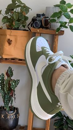 Green Airforce 1 Outfit Women, Lime Green Nike Shoes, Sick Nike Shoes, Olive Green Dunks, Cool Shoes Aesthetic, Shoes Pics Aesthetic, Cute Sneakers Nike, Shoes That Go With Everything, Cute Shoes Aesthetic