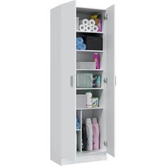 a white cabinet with lots of items in it