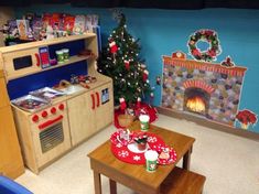 a child's play room decorated for christmas