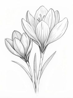 pencil drawing of three flowers on a white background