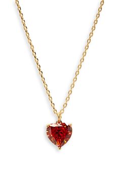 A cubic zirconia heart inspired by your birthstone centers this pendant necklace with love. 16" length; 1" - 3" extender; 1/4"W x 1/4"L pendant Goldtone plate/cubic zirconia Imported Kate Space Necklace, Garnet Heart Necklace, Red Necklaces, Jewellery Wishlist, Leather Beaded Necklace, Red Heart Necklace, Garnet Heart, Kate Spade Necklace, Sapphire Necklace Pendants