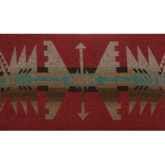 a red rug with an arrow and arrows on it