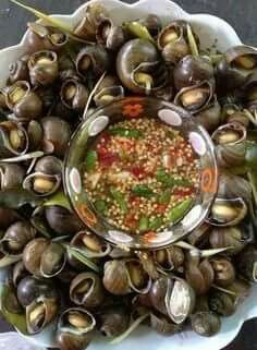 a bowl filled with lots of clams on top of a table