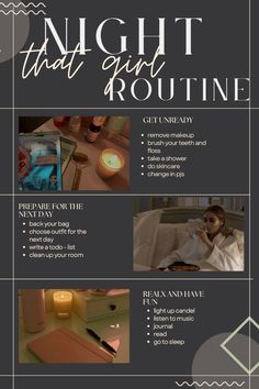 nights 𝓇𝑜𝓊𝓉𝒾𝓃𝑒s are important for how you will feel for the next day. So have a good one. 😼 Night Routine Inspiration, Everyday Night Routine, How To Make A Routine, How To Have A Good Day, Night Time Routine Aesthetic, Best Night Routine, Night Habits, Make Skin Glow, Weekend Routine