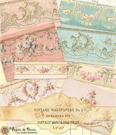 vintage wallpapers vol 3 ephemera kit instant download files for paper crafts